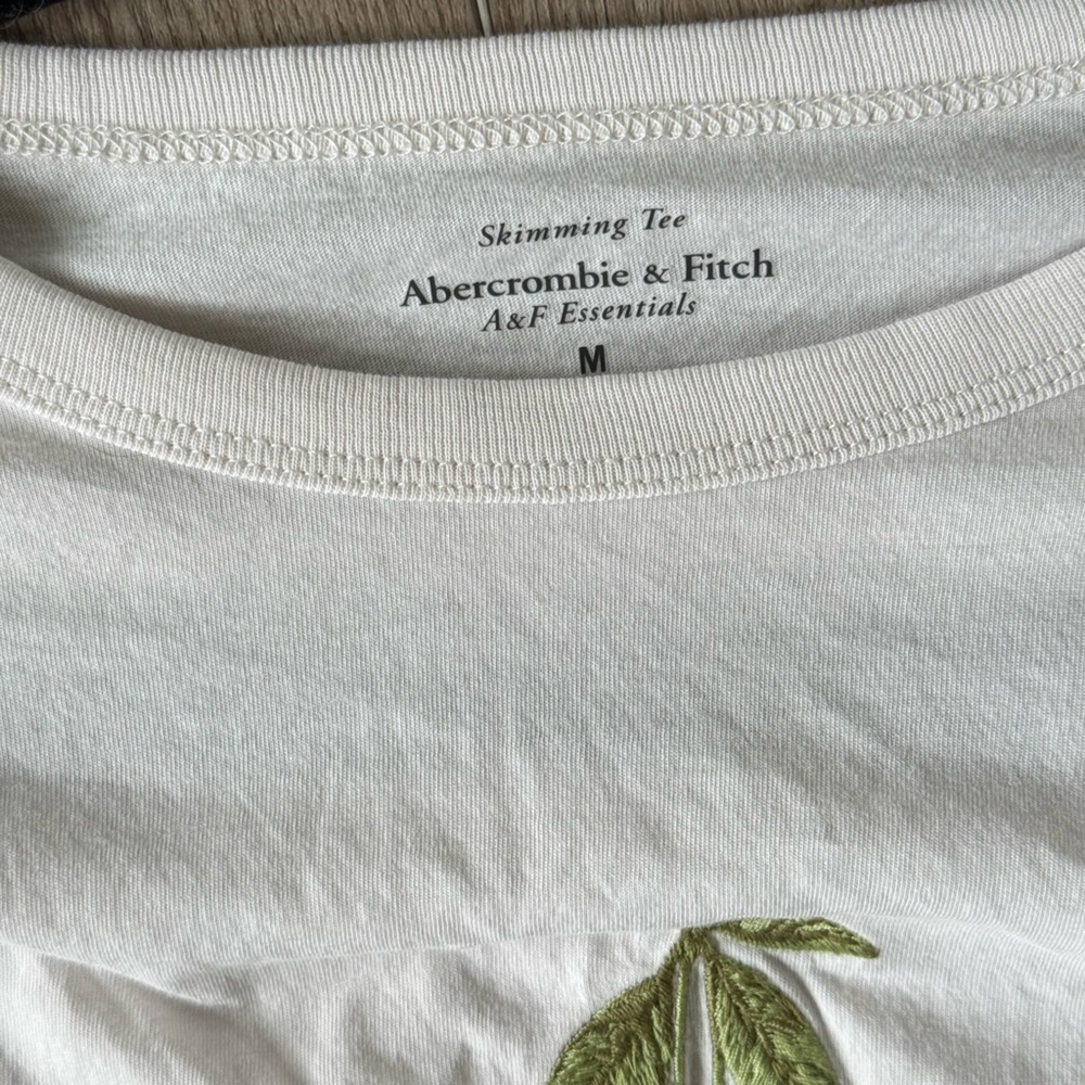 Abercrombie & Fitch Skimming White Tee Cherry Green Embroidery Y2K Sz.M - Picture 2 of 4